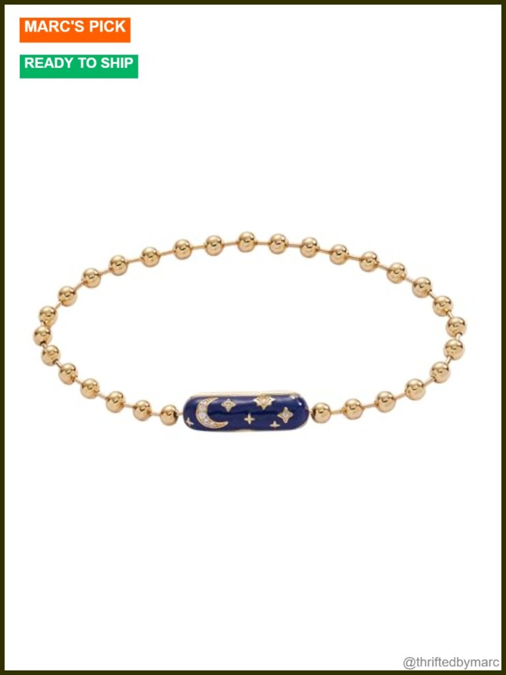 Shiny Gold Ball Chain Bracelet Barrel Closure Moon Stars Motif Fine Jewelry